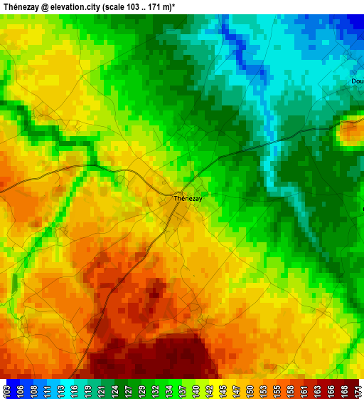 Thénezay elevation map