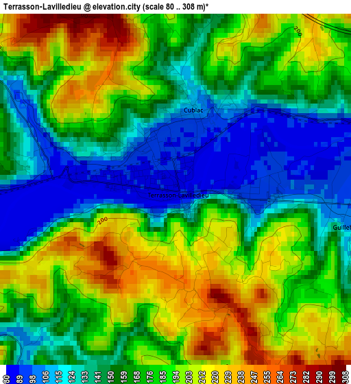 Terrasson-Lavilledieu elevation map