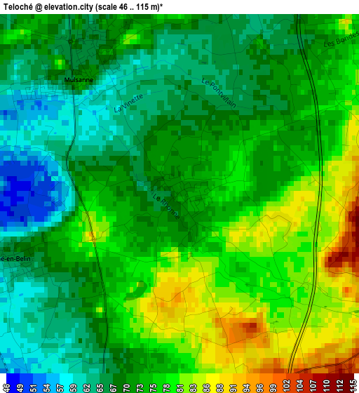 Teloché elevation map