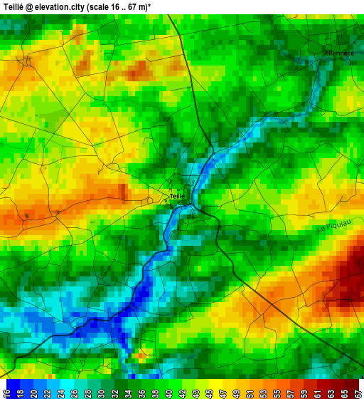 Teillé elevation map