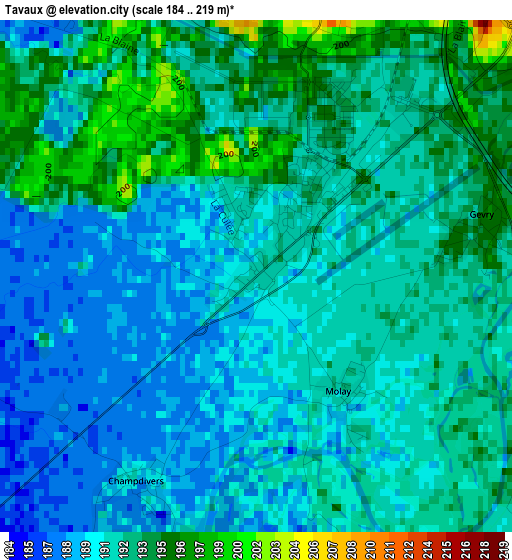 Tavaux elevation map