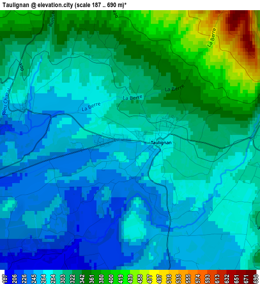 Taulignan elevation map