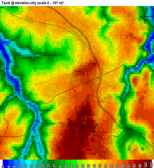 Taulé elevation map