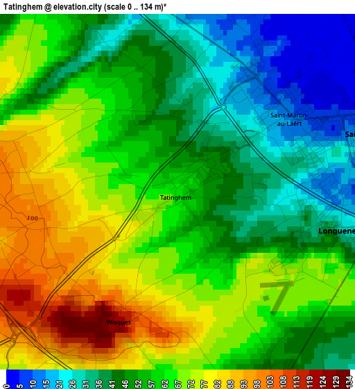 Tatinghem elevation map