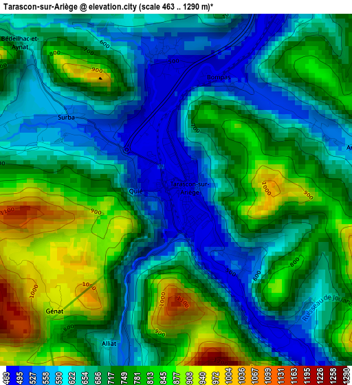 Tarascon-sur-Ariège elevation map