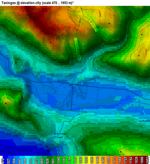 Taninges elevation map