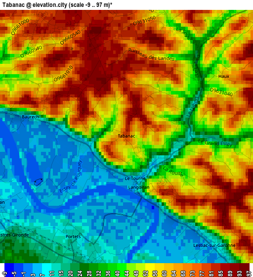 Tabanac elevation map