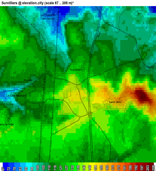 Survilliers elevation map
