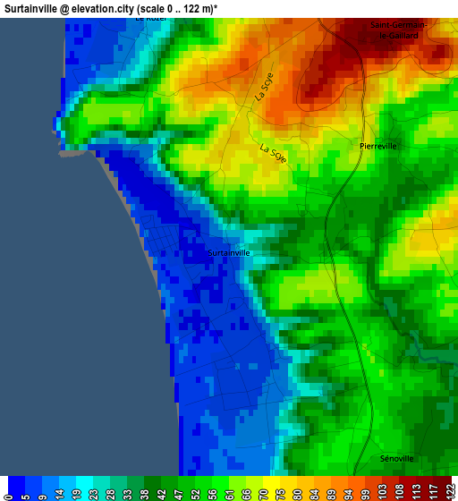 Surtainville elevation map