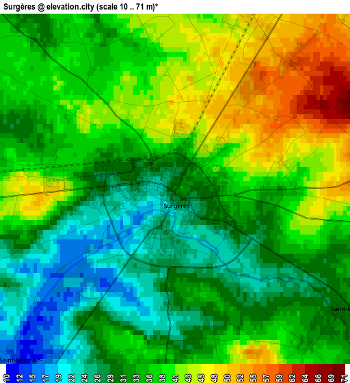 Surgères elevation map