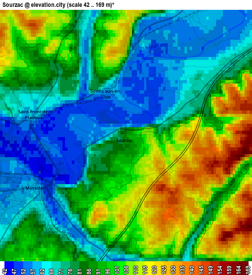 Sourzac elevation map