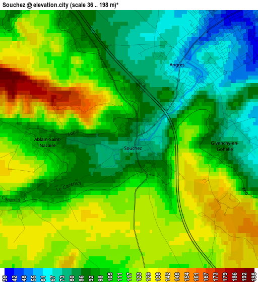 Souchez elevation map