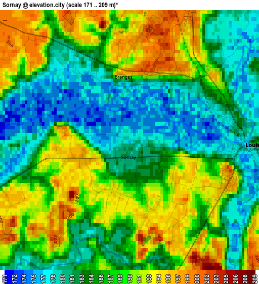 Sornay elevation map