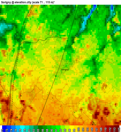 Sorigny elevation map