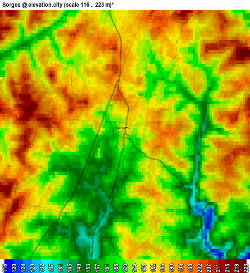 Sorges elevation map