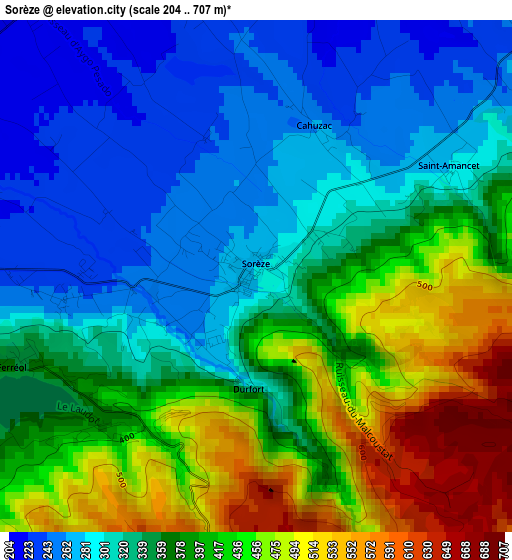 Sorèze elevation map