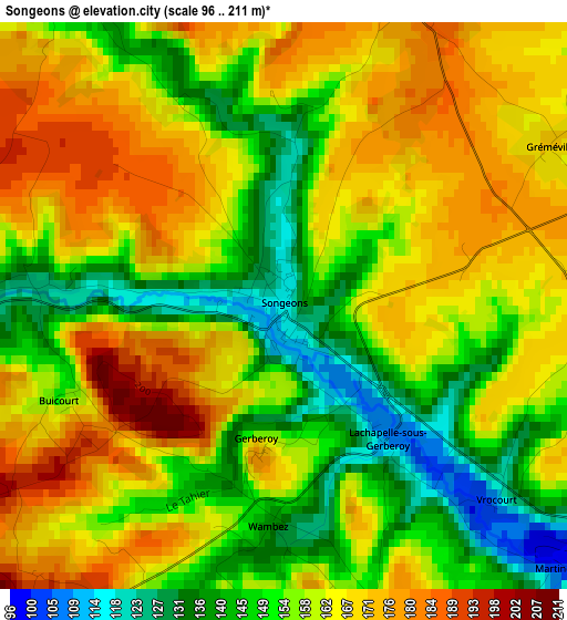 Songeons elevation map