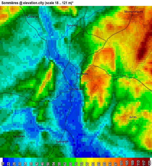 Sommières elevation map