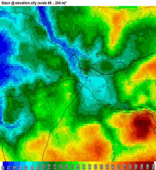 Sizun elevation map