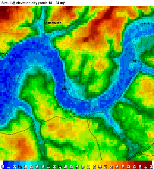 Sireuil elevation map