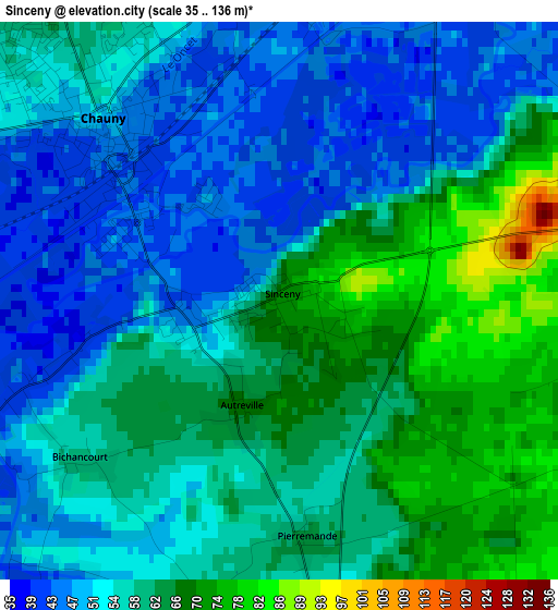 Sinceny elevation map