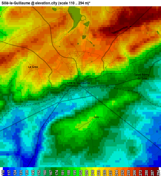 Sillé-le-Guillaume elevation map