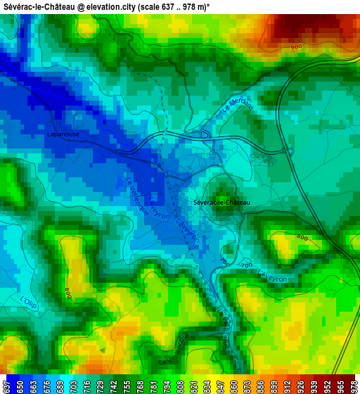 Sévérac-le-Château elevation map