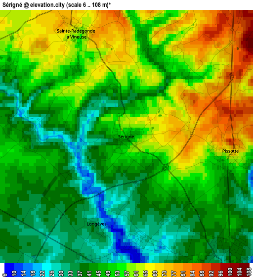 Sérigné elevation map