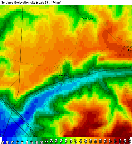 Sergines elevation map