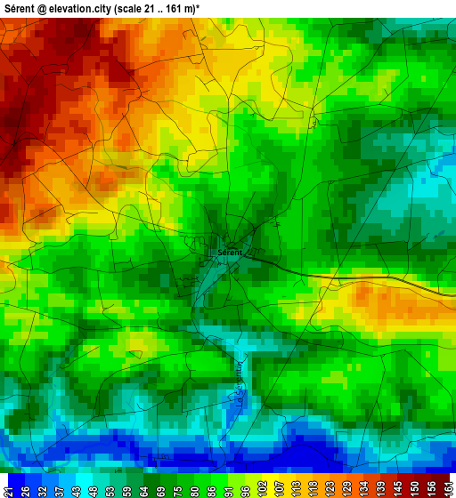 Sérent elevation map