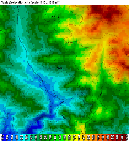 Yayla elevation map