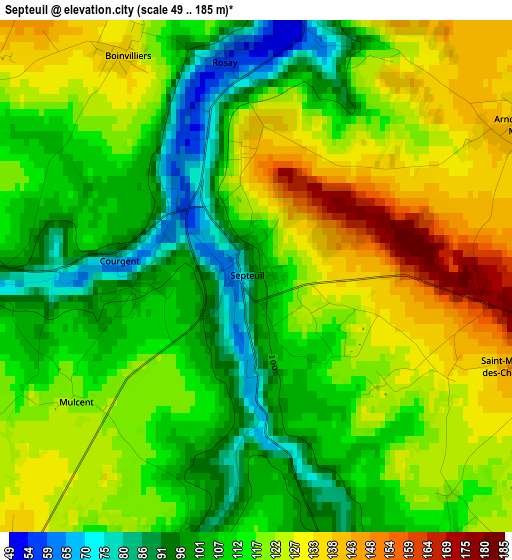 Septeuil elevation map