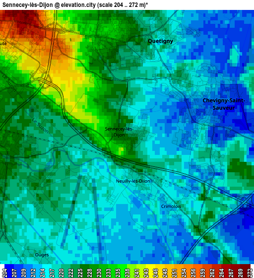 Sennecey-lès-Dijon elevation map