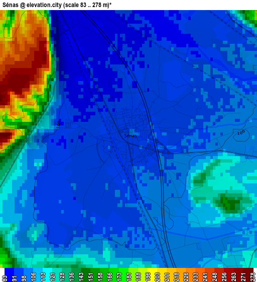 Sénas elevation map