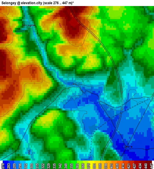 Selongey elevation map