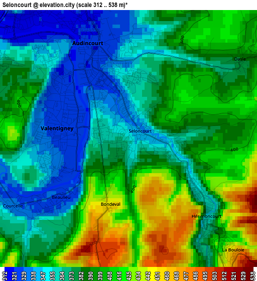 Seloncourt elevation map