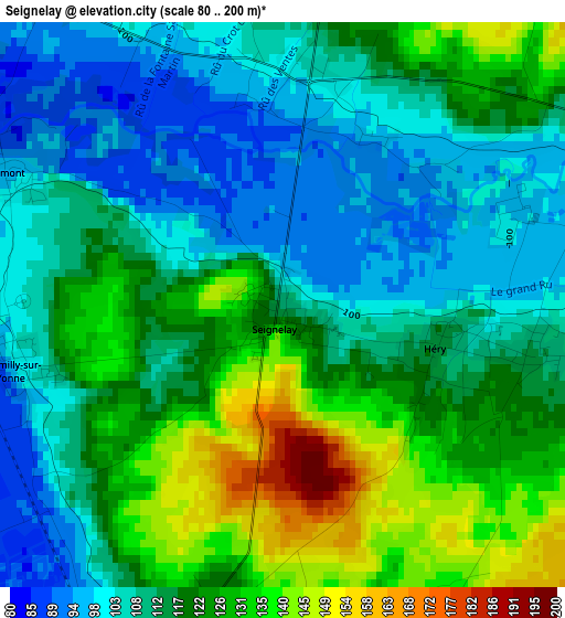 Seignelay elevation map