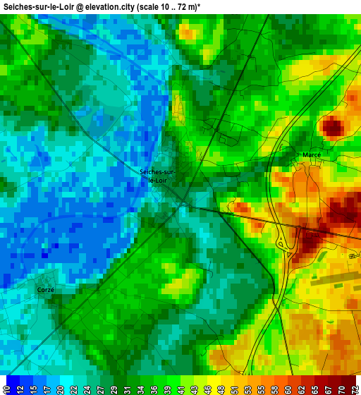 Seiches-sur-le-Loir elevation map