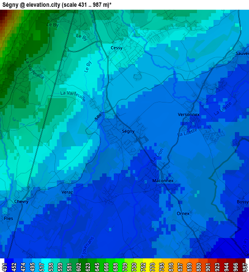 Ségny elevation map