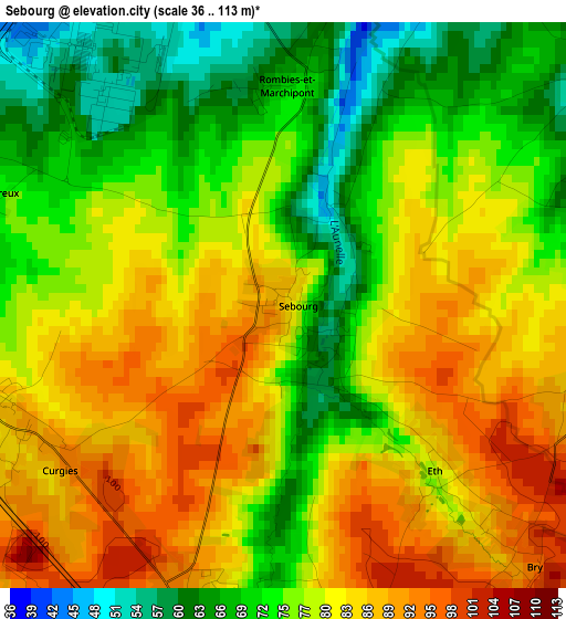 Sebourg elevation map