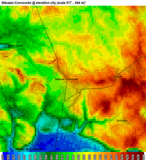 Sébazac-Concourès elevation map