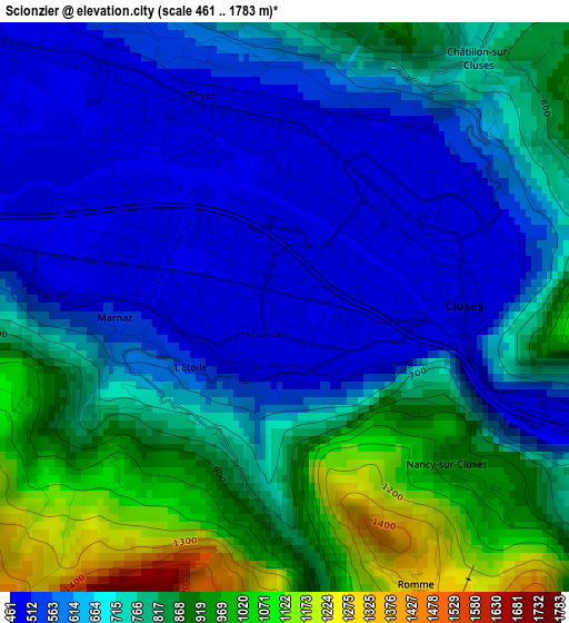 Scionzier elevation map