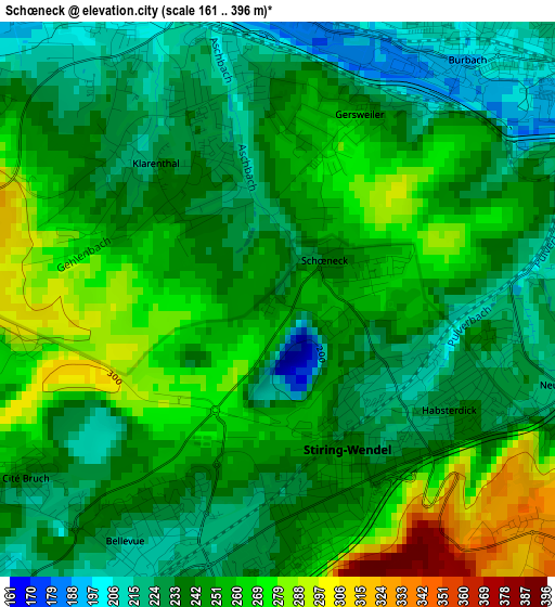 Schœneck elevation map