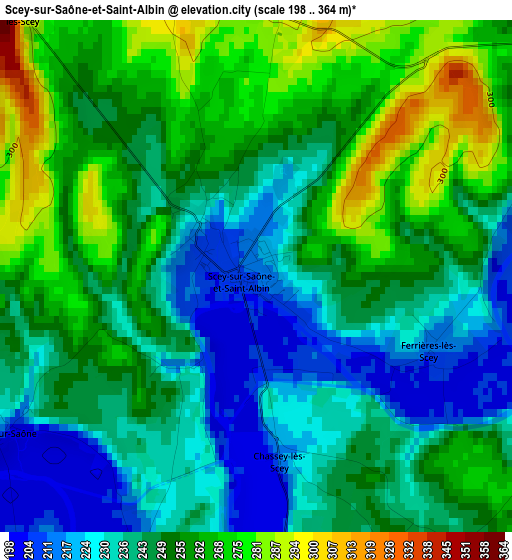 Scey-sur-Saône-et-Saint-Albin elevation map