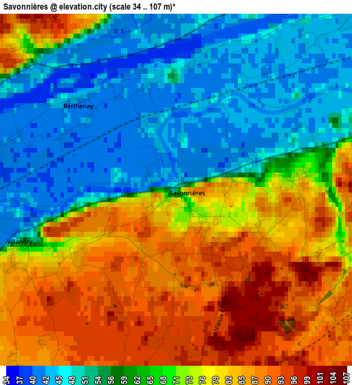 Savonnières elevation map