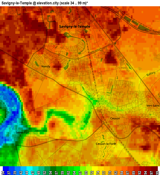 Savigny-le-Temple elevation map