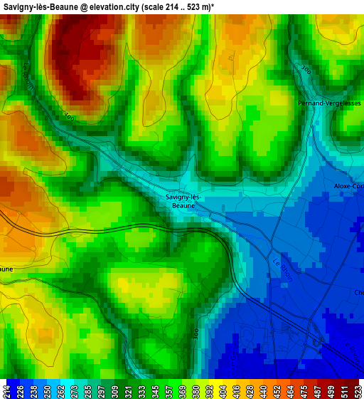 Savigny-lès-Beaune elevation map