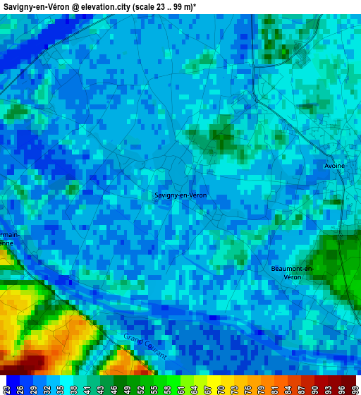Savigny-en-Véron elevation map