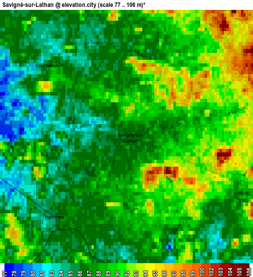 Savigné-sur-Lathan elevation map