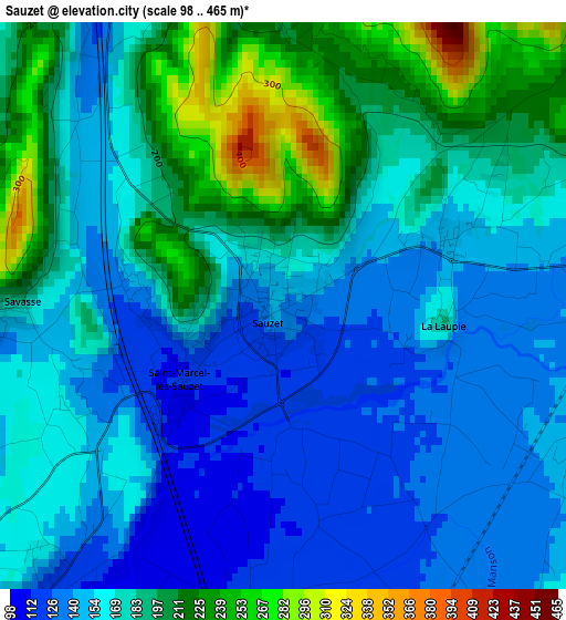 Sauzet elevation map